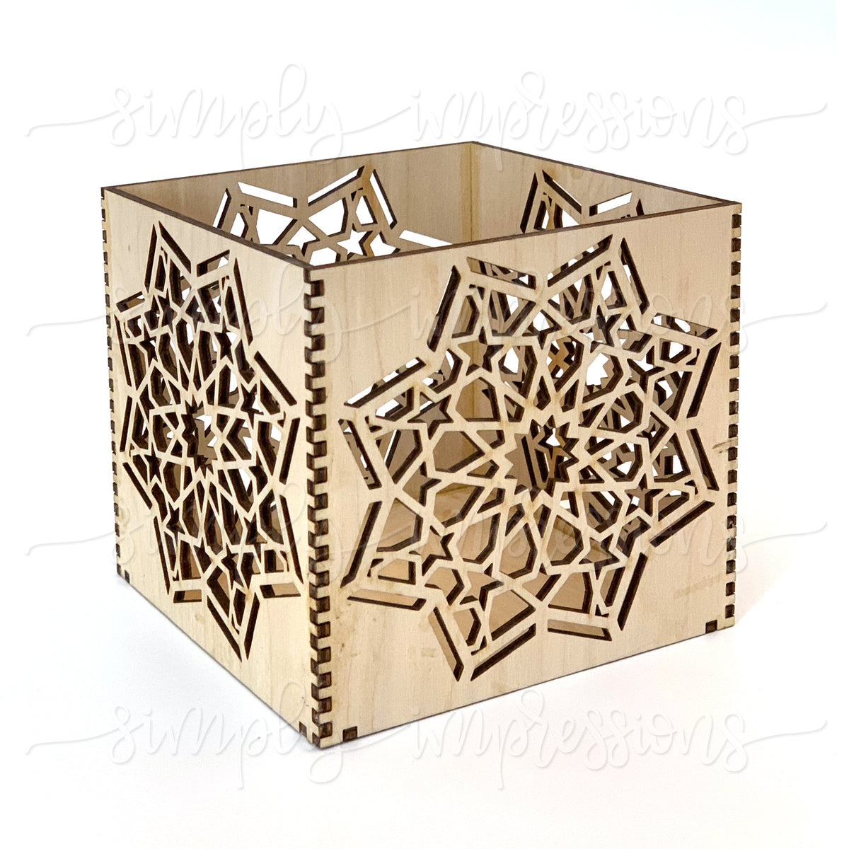 Geometric Cube with Star – Wooden Candle Holder