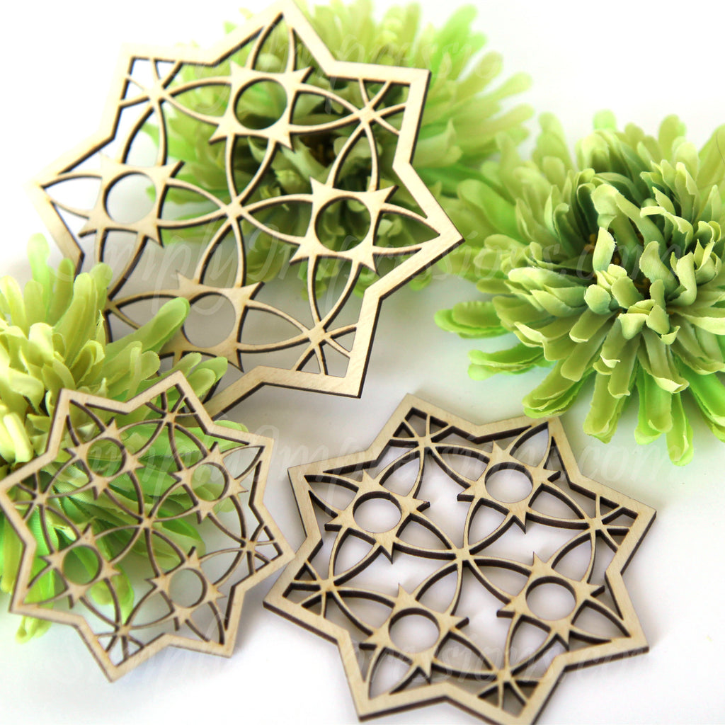 Hanging Geometric 3 Ramadan and Eid Decoration Intricate wood cutout Hang or display as a centerpiece for table or wall decoration Festive decor in 9 finishes hand painted stained artwork laser cut original carving 