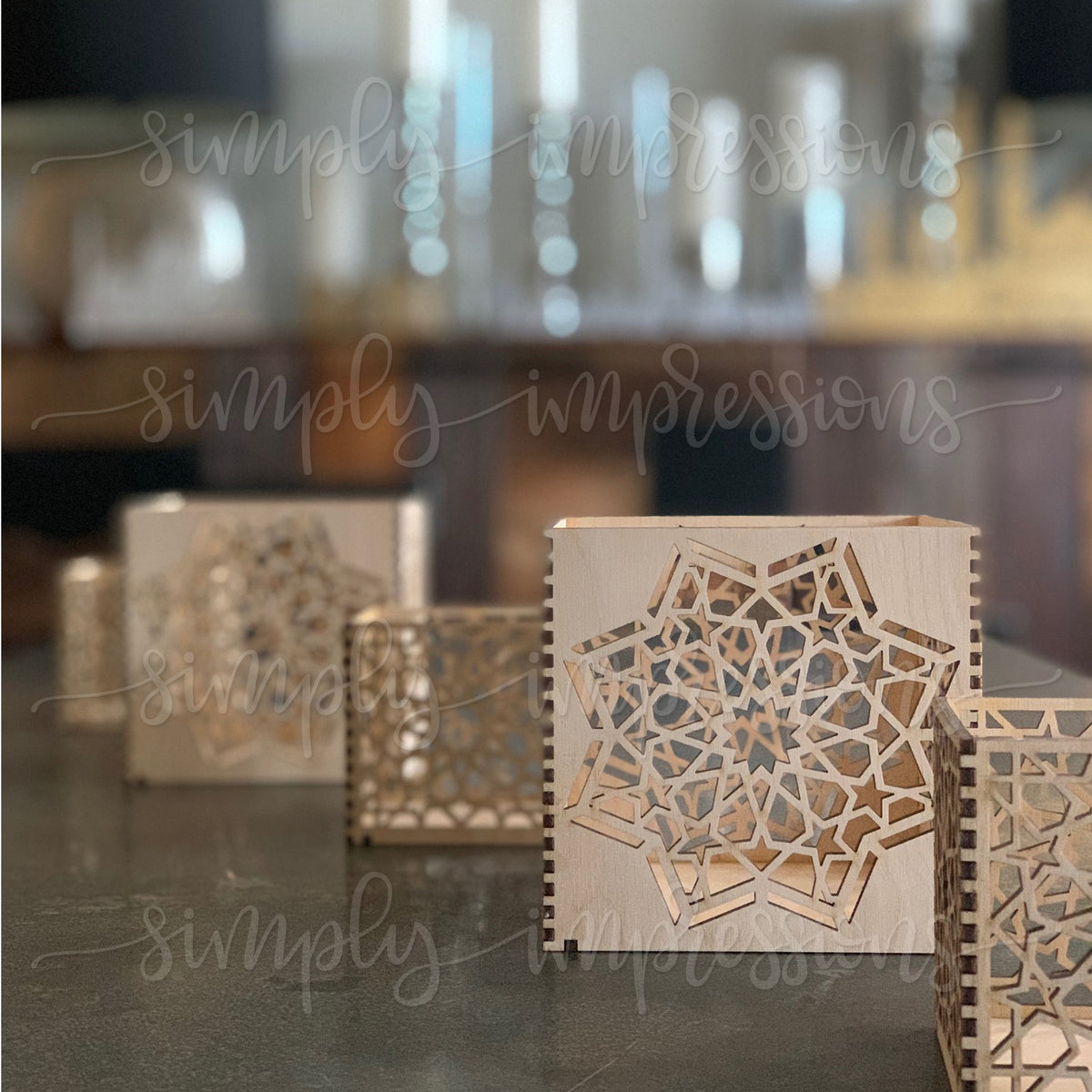 Geometric Cube with Star – Wooden Candle Holder
