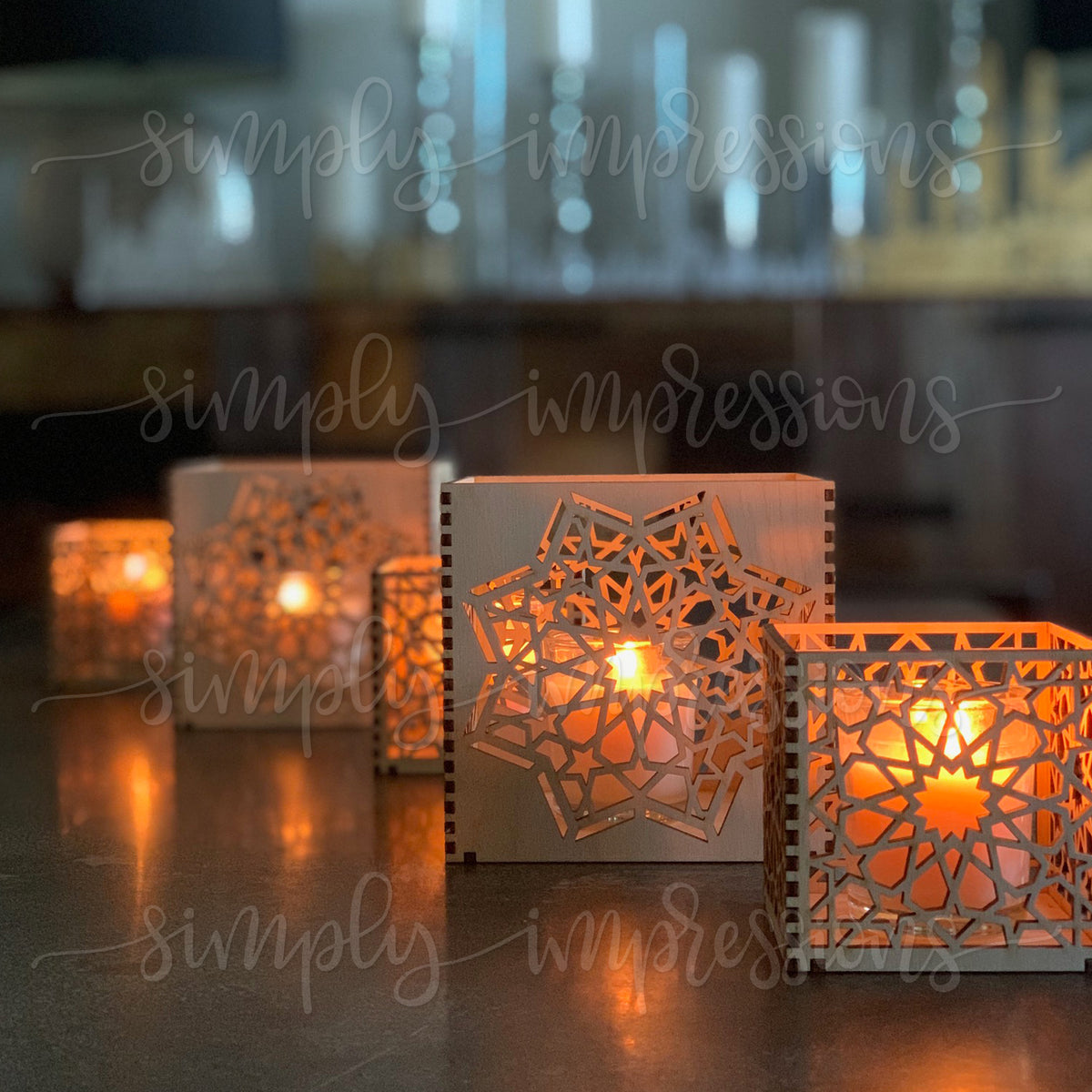 Geometric Cube with Star – Wooden Candle Holder