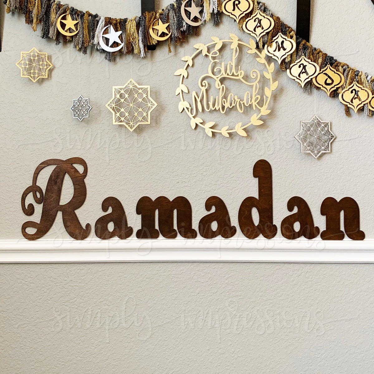 Large Ramadan Eid & Mubarak Wood Cut out